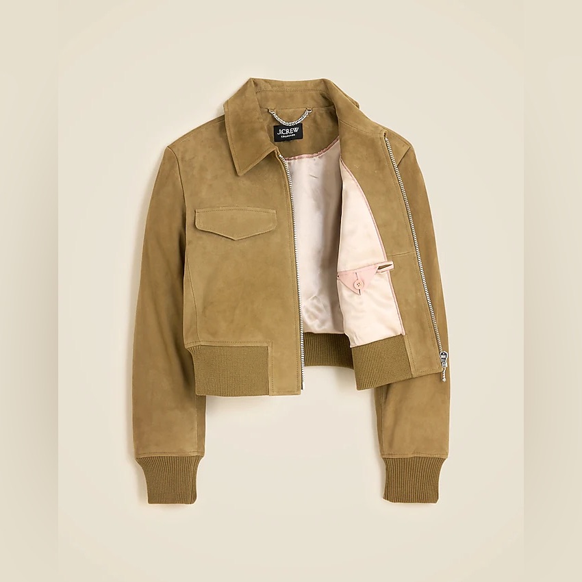 Nwt Jcrew Collection Cropped Flight Jacket In Suede